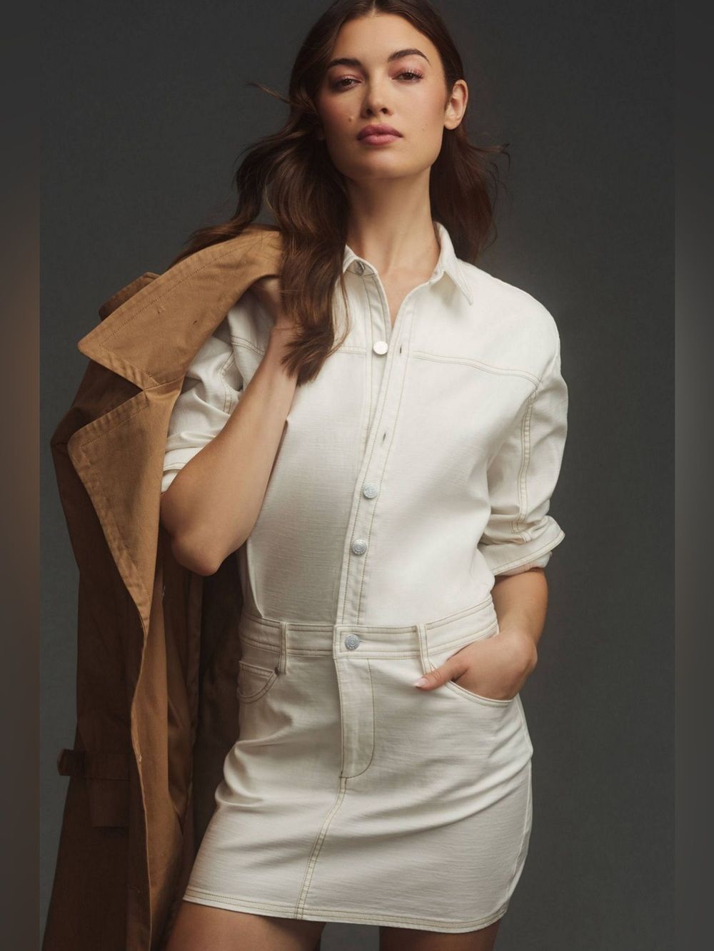 Pilcro Anthropologie Denim Shirt Dress Light Sand XXS NWT $158